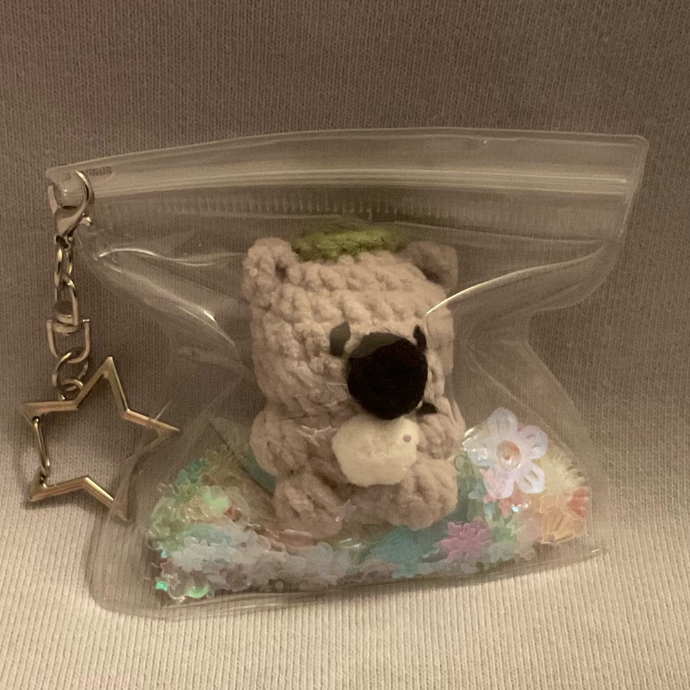 Handmade Crochet Koala Keychain in Light gray with Star Charm